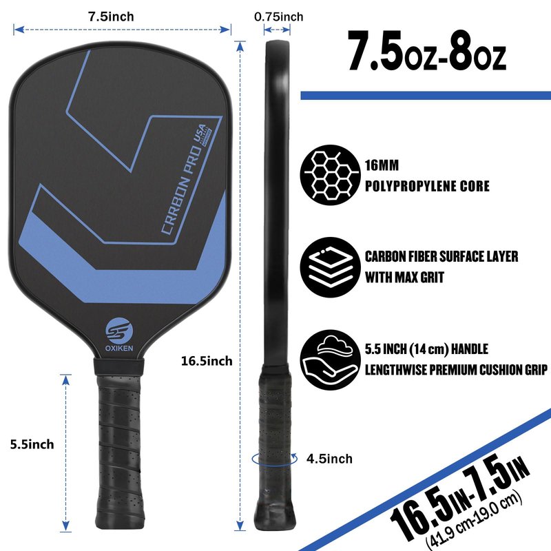 OXIKEN 16 mm Pickleball Paddles, 2026 USAPA Approved T700 Carbon Fiber Pickle Ball Paddle (CFS), High Grit & Spin, Honeycomb Core, 5.5” Elongated Handle, Anti Slip Sweat Absorbing Grip with Cover Case