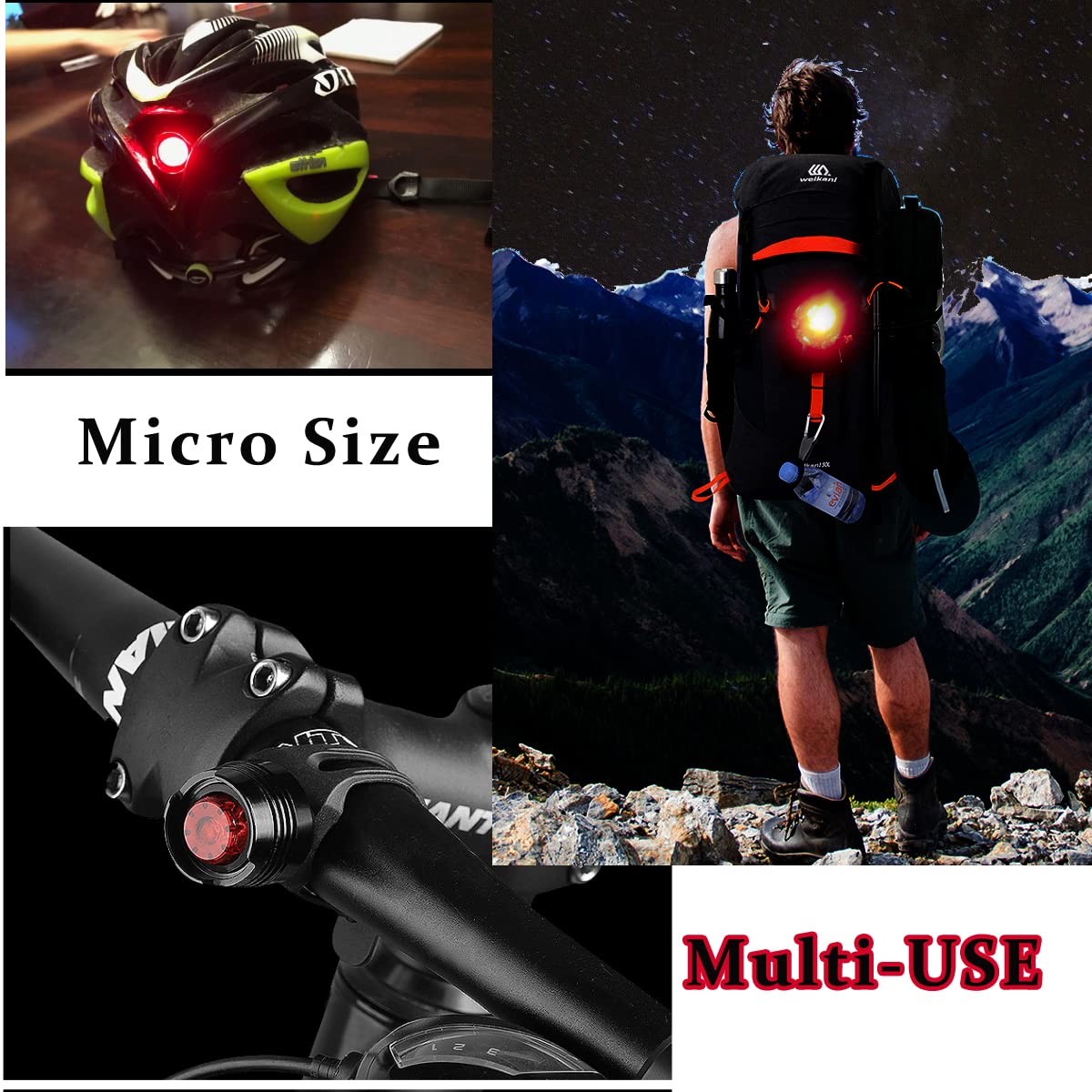 2PCS Rear Bike Tail Light Mini Strap-On LED Micro Bicycle Lights,180 Degree Visibility - Safety on All Sides