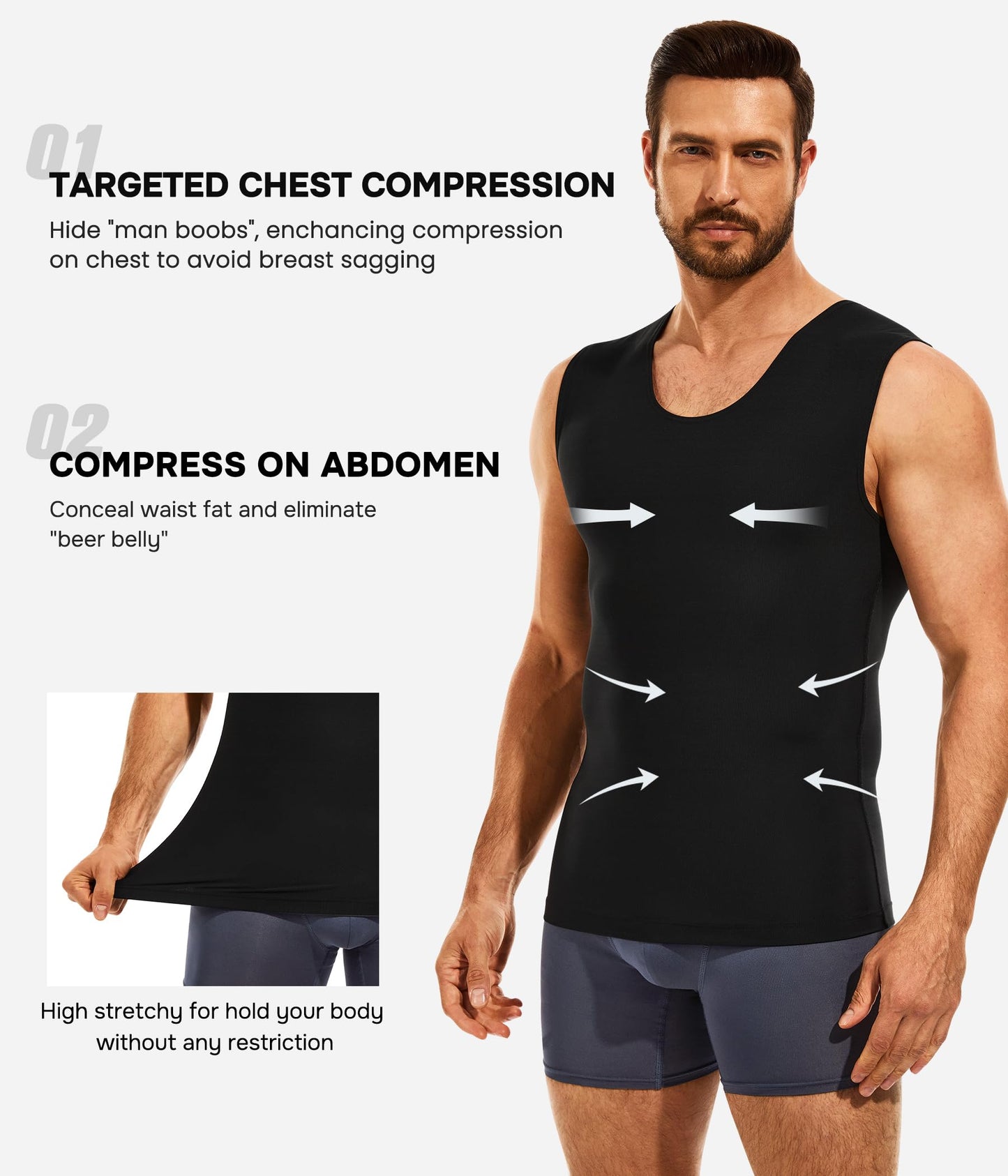 Eleady Compression Shirt Men Sleeveless - Gym Tank Tops Men's Slimming Compression Tank Body Shaper - Black,Large