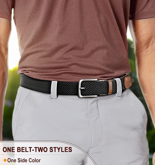 KEMISANT Reversible Braided Belt - Elastic Stretch Design for Men | 1 3/8" Width, Perfect for Golf & Casual Wear