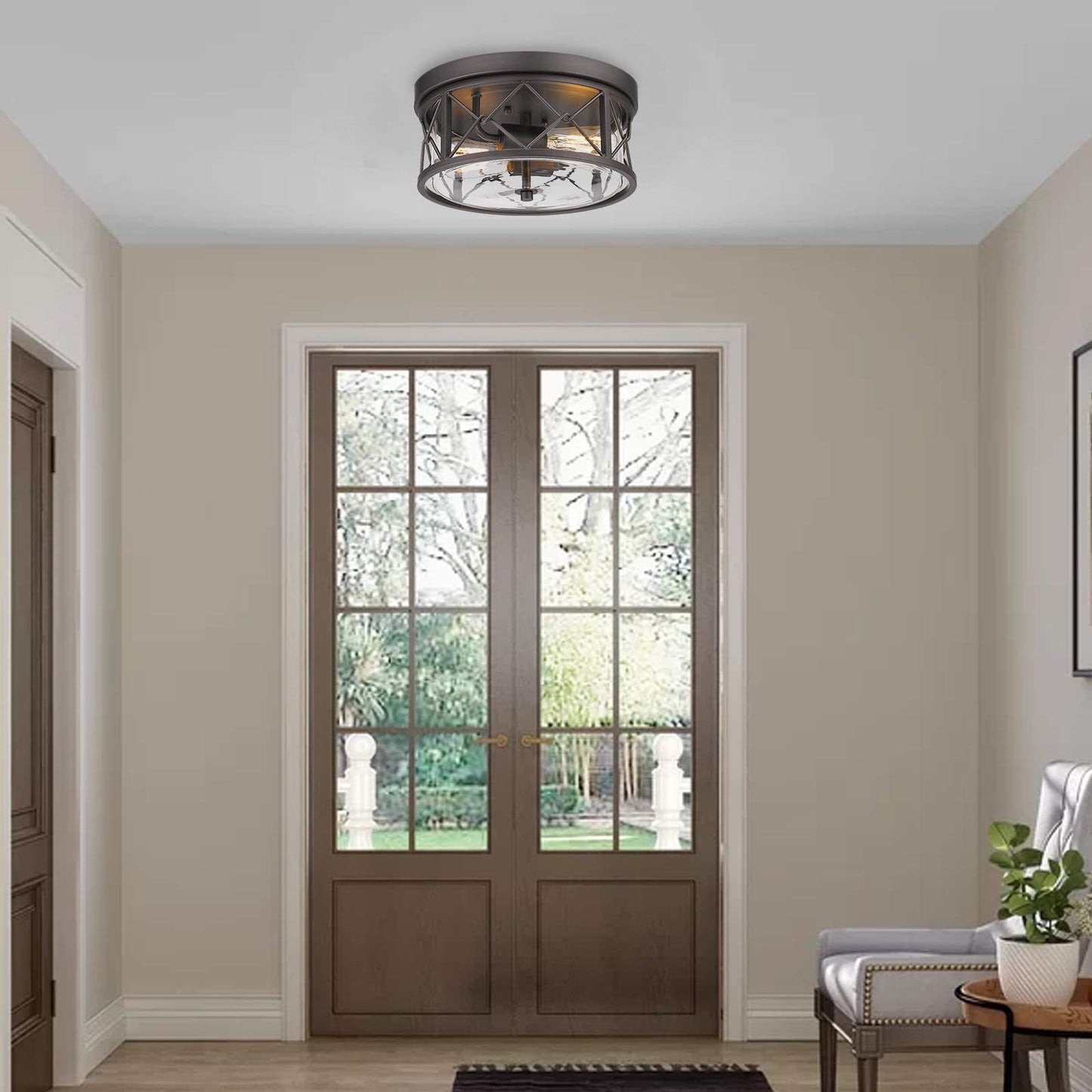 zeyu 2-Light Flush Mount Ceiling Light, 12 Inch Kitchen Light Fixtures Ceiling with Clear Glass Cover, Oil Rubbed Bronze Finish, ZY25-F ORB