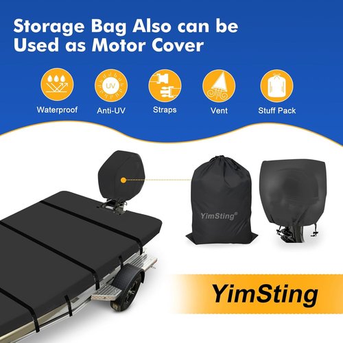 Jon Boat Cover - 1200D Waterproof & UV-Resistant Marine Grade Canvas | Fits 16ft Boats - Black
