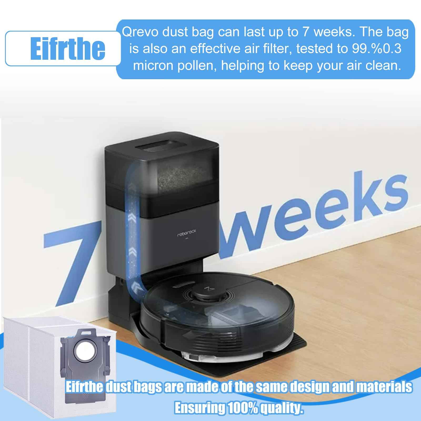 18 pack Dust Bags for roborock Qrevo, Qrevo MaxV, Qrevo S, Qrevo Pro, Qrevo Master, S8 Max Ultra, S8 MaxV Ultra, Qrevo plus Vacuum Cleaner,2.7L Large Capacity Disposable Dust Bags Replacement