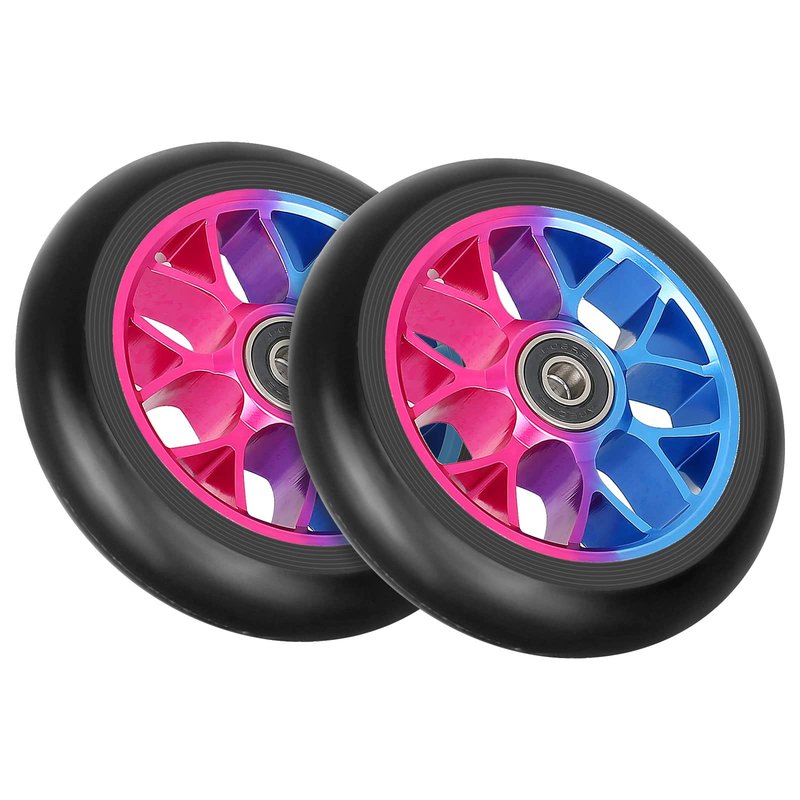 110mm Scooter Wheels, Pro Scooter Replacement Wheel W ABEC-9 Bearing, 1 Pair (Blue + Red)