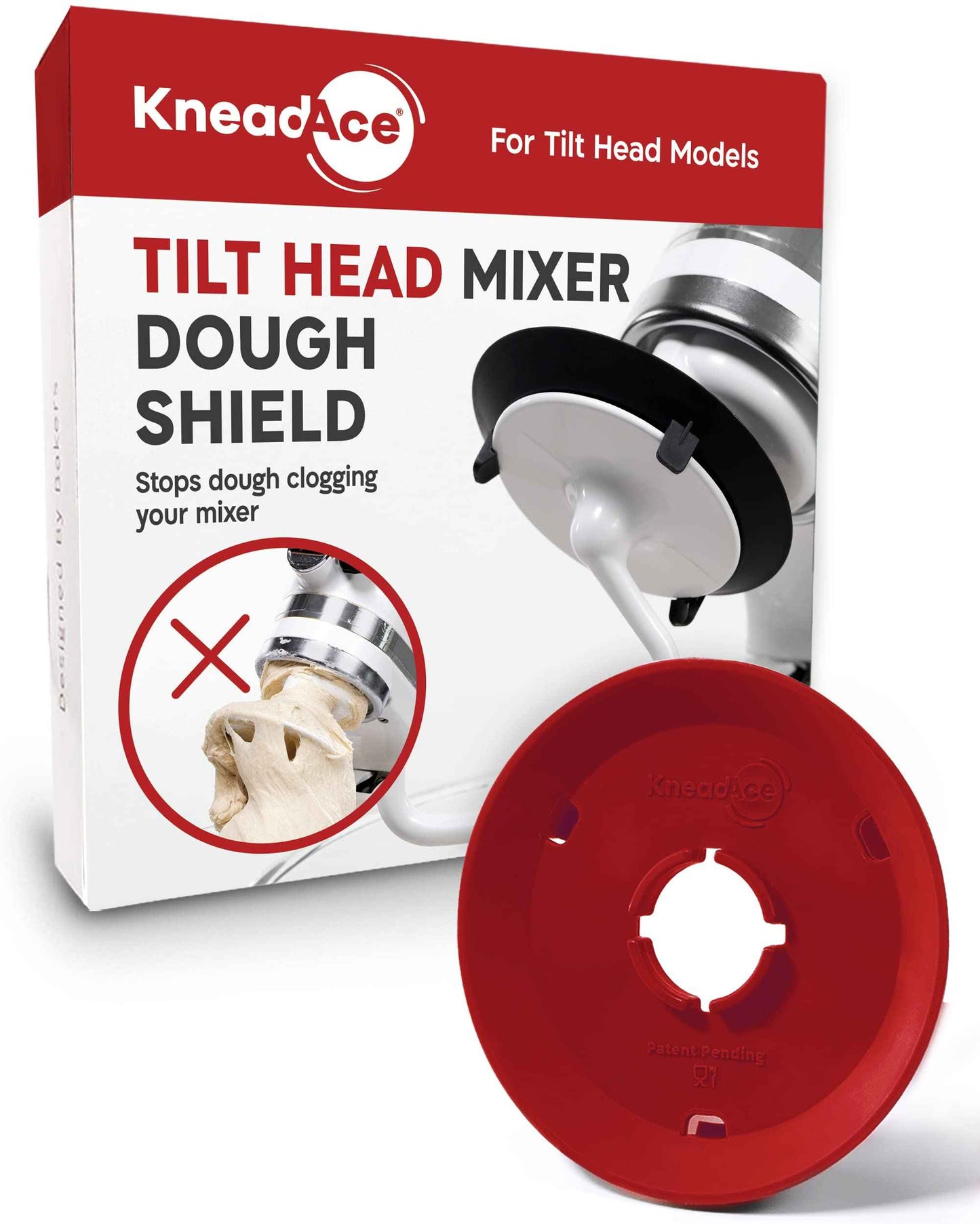 KneadAce Dough Hook Shield For Kitchen Aid - Prevents Your Dough from Climbing Up and Clogging Up Your Mixer – Mess Free Mixer Accessory Compatible With Most KitchenAid C Shape Dough Hooks (Red)