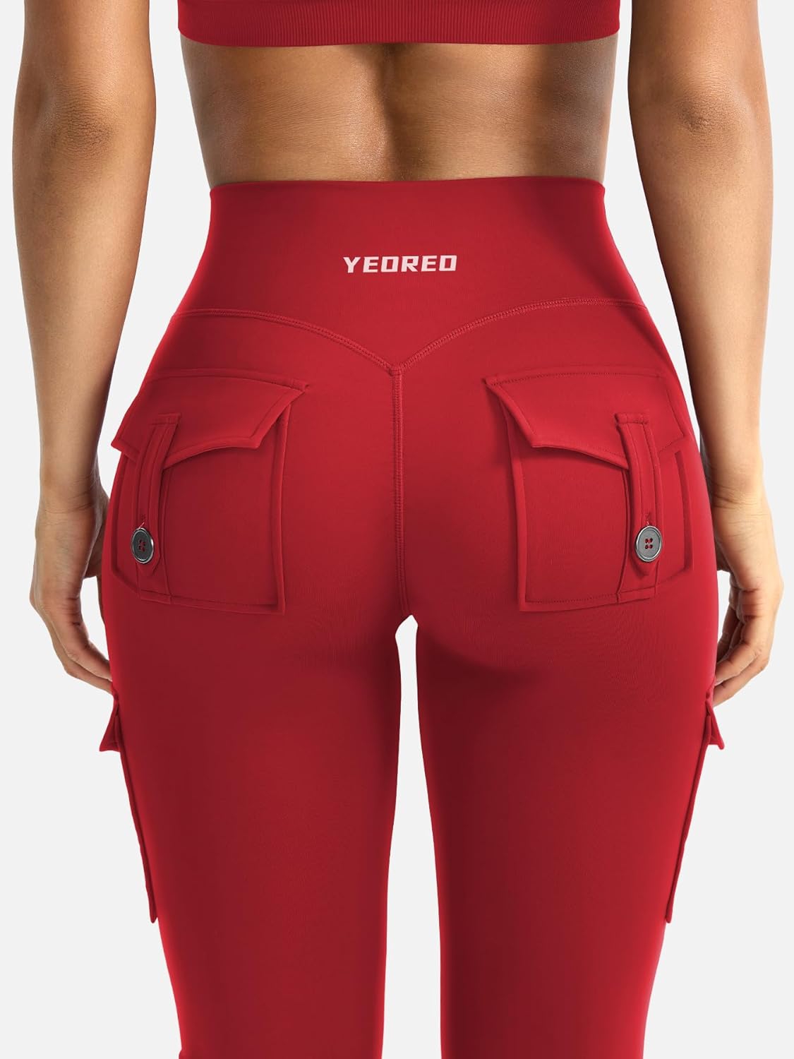 YEOREO CoreFlex Women's High-Waisted Flare Leggings - Hidden Pockets & No Front Seam, Cargo Style