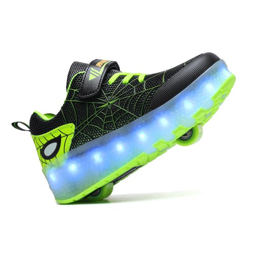 jiandian Children's Roller Sneakers with Retractable Flashing Wheels - Breathable Spider Web Convertible Skate Shoes for Boys Girls