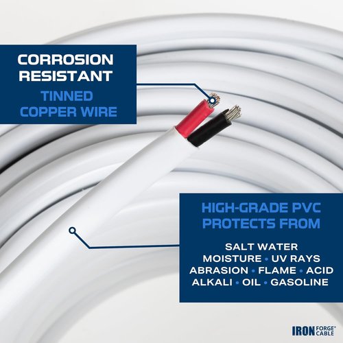 Iron Forge Cable Marine Wire - Tinned Copper for Boat Wiring | AWG Duplex Marine Grade Outdoor Use