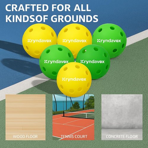 Kryndavox Sports Pickleball Balls, 6 Pack 40-Hole Seamless Outdoor Pickleballs, USAPA Approved, Durable Plastic Balls for All Skill Levels with Mesh Carry Bag