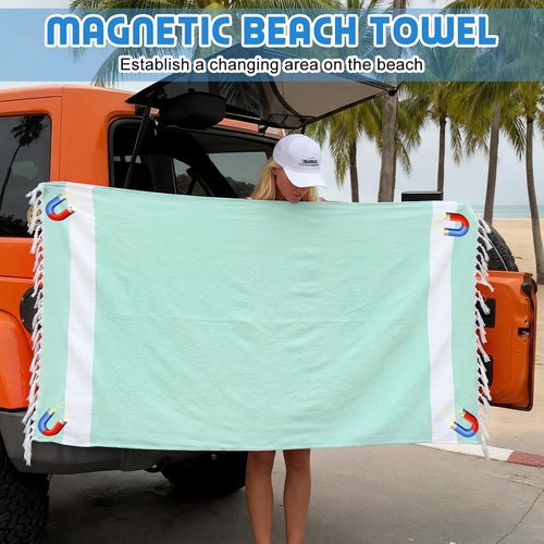 HunnmingRe Extra Large Magnetic Beach Towel - 39 x 71 Inch Sandproof Turkish Blanket in Green
