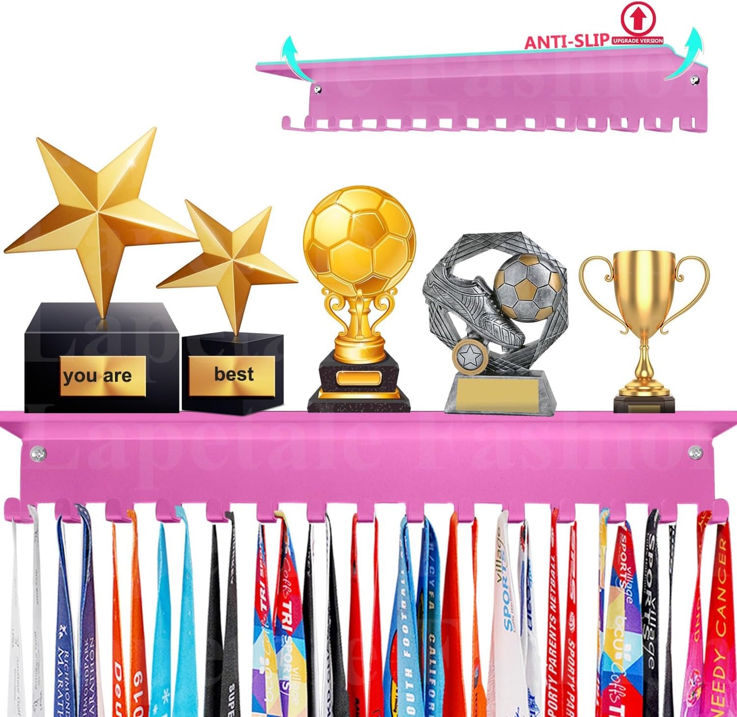 Skiennix Non-Slip Trophy Shelf | Medal Display Rack with 16-Inch Length for Gymnastics, Soccer, Swim