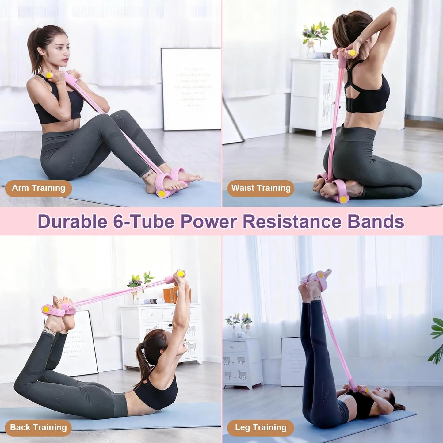 Pedal Resistance Bands - Durable 6-Tube Elastic Fitness Bands for Full-Body Workouts | Ideal for Men & Women