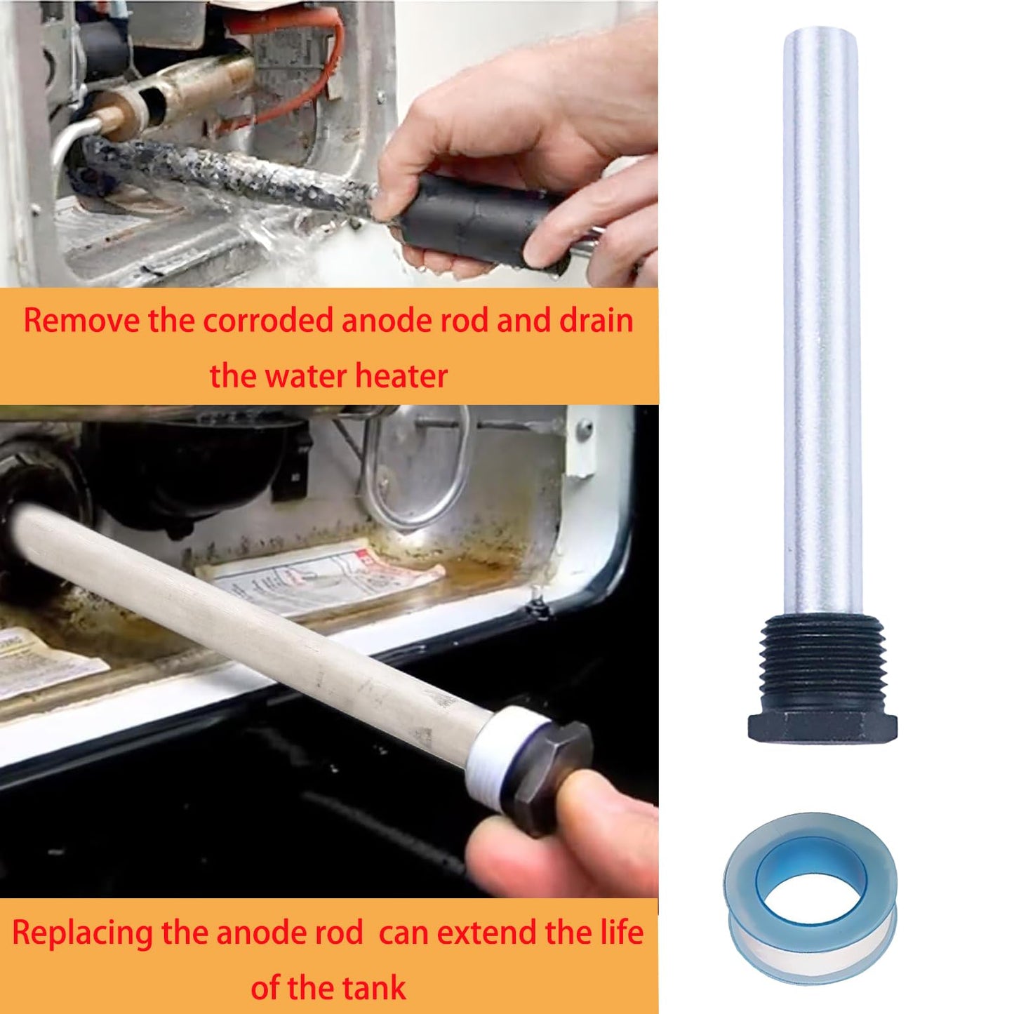 bizhala 4.5" x 1/2" NPT RV Water Heater Magnesium Anode Rod, Compatible with Atwood Heaters 11553 RV Water Heater Tank, for RV, Camper and Trailer Water Heaters