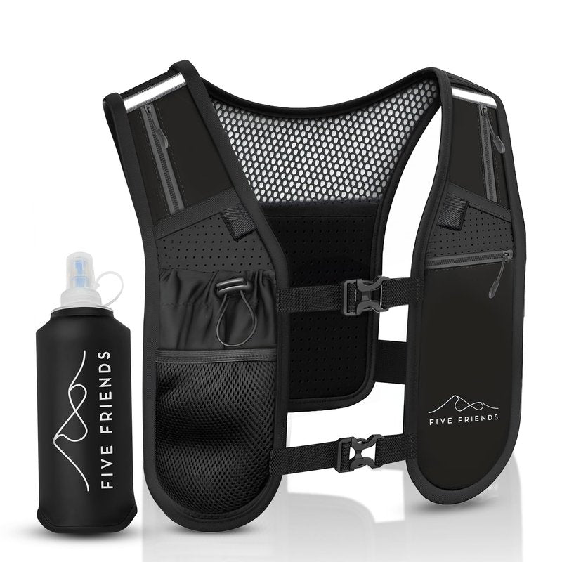 Running Vest with Water Bottle – Lightweight, Breathable Designed Reflective Hydration Vest with 6 Pockets – Adjustable Running Backpack for Men & Women, Ideal for Marathon & Night Trainings