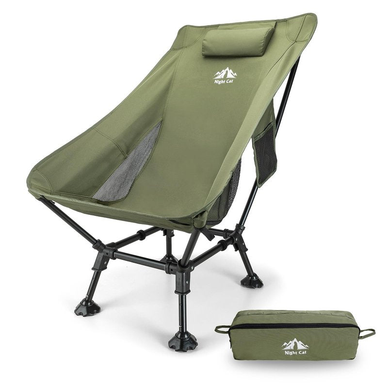 Night Cat High-Back Camping Chair: Lightweight Comfortable Backpacking Chair with Head Support and Anti-Sinking Feet for Hiking Lawn Mountain 330 LBS Green