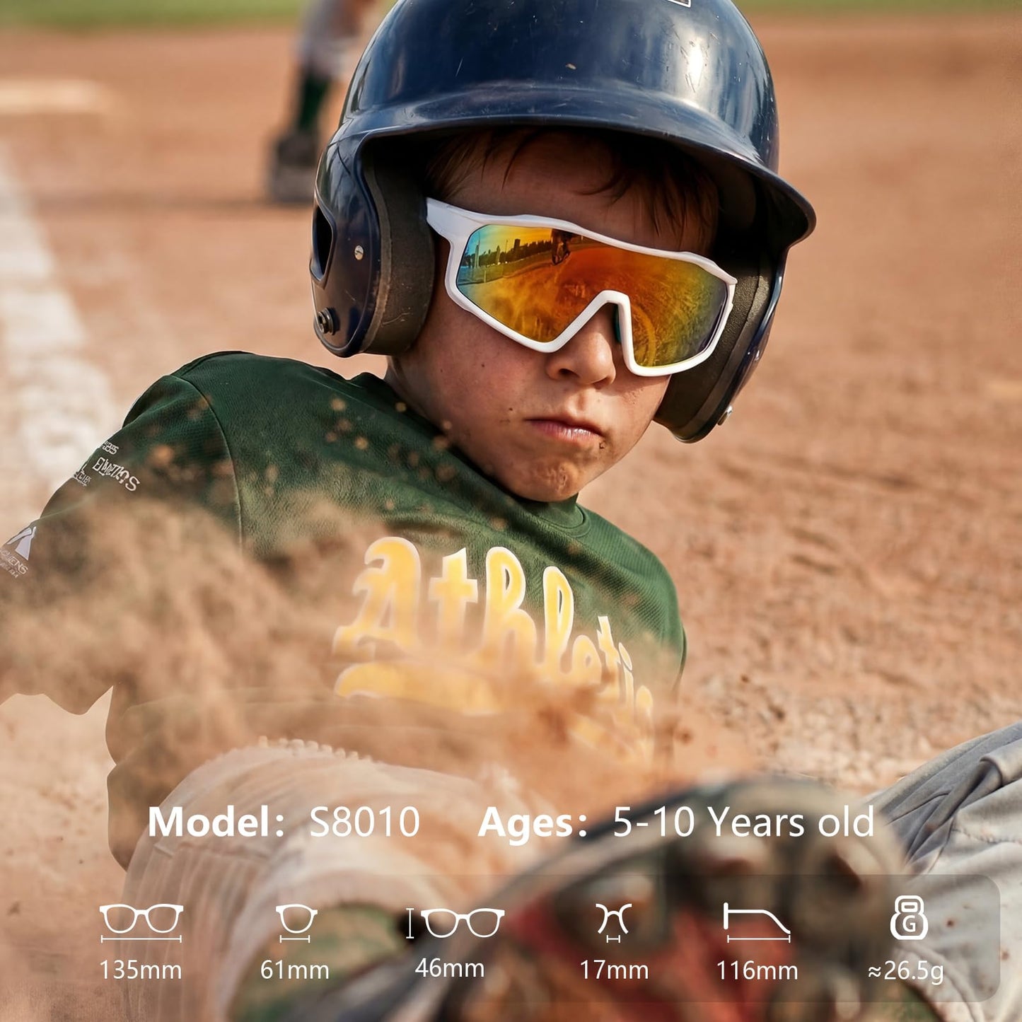 EYEBUDDY Kids Sunglasses Youth Baseball Sun Glasses Boys Girls Softball Sports UV400 Protection Goggles Age 6-12