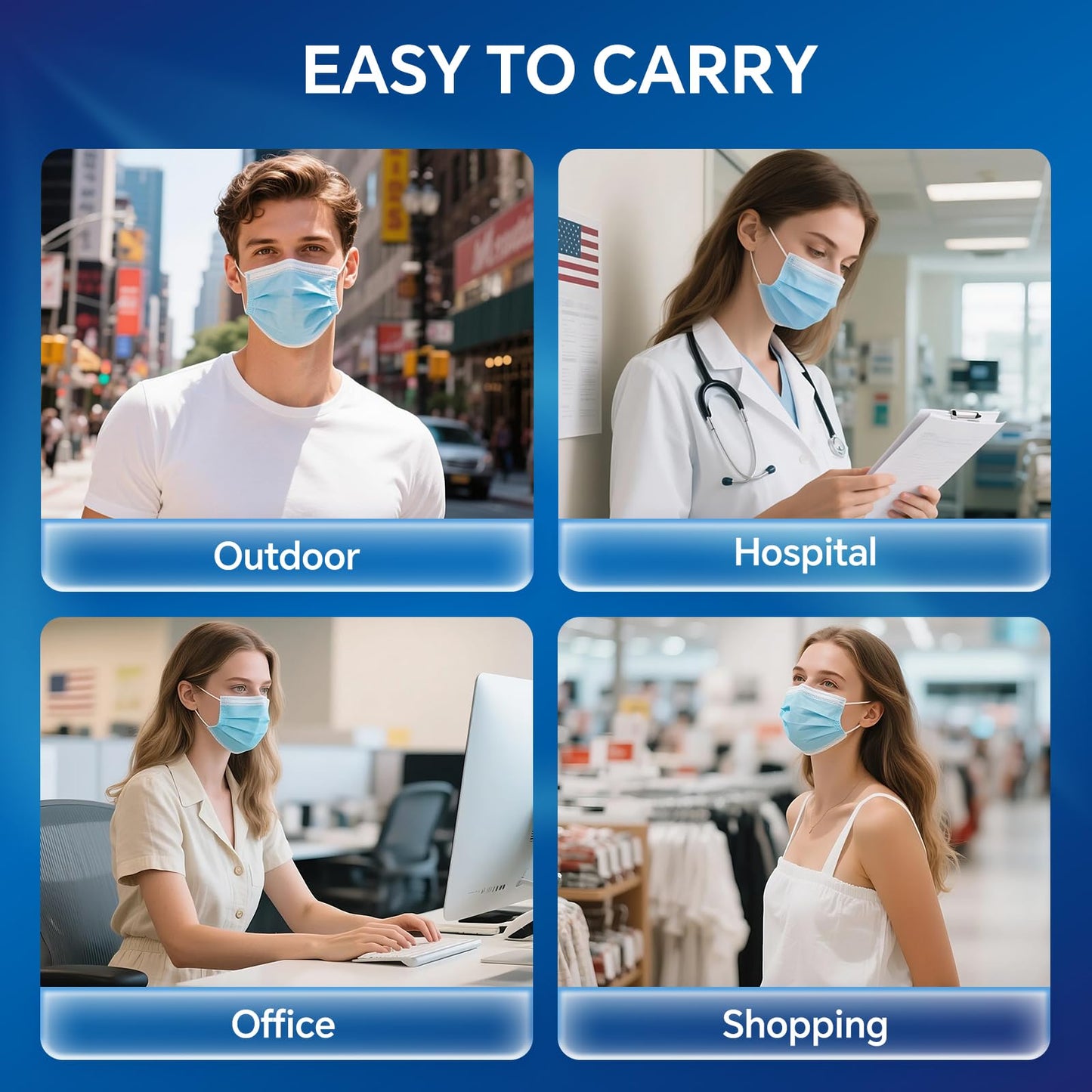 GTT 50PCS ASTM Level 3 Highly Protective 3 Layer Face Mask with Ear Loops - Individual Packaging, Blue