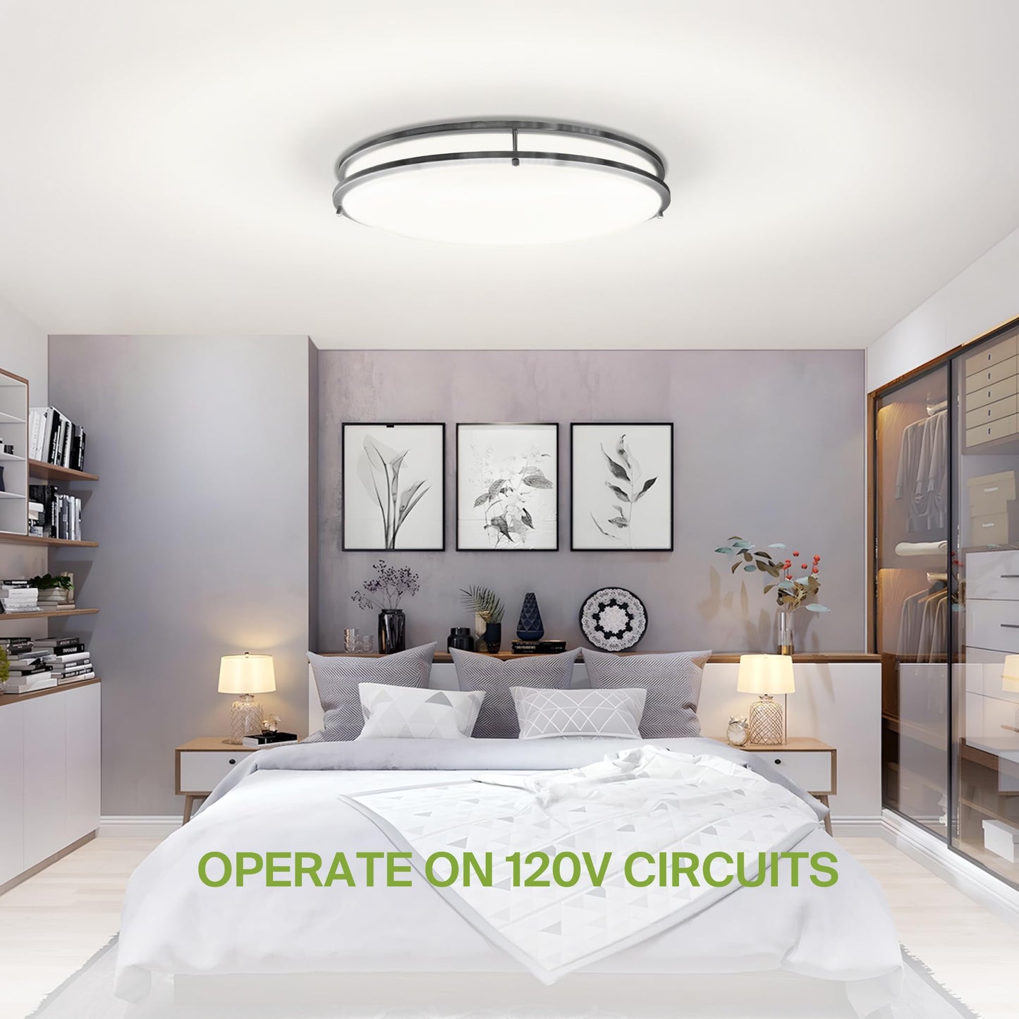 ASD LED 24 Inch Oval Flush Mount Light Fixture | 38W 3280LM 2700K-5000K 120V | 5CCT, Dimmable, ETL Listed | Close to Ceiling Double Ring Lamp, Low Profile Lighting | Nickel