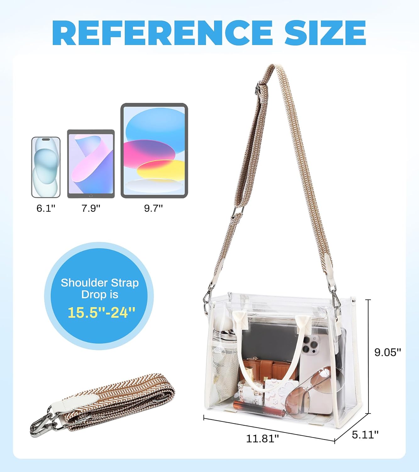 Skiennix Clear Tote Bag - Transparent Stadium Purse for Women | Thick PVC with Guitar Strap