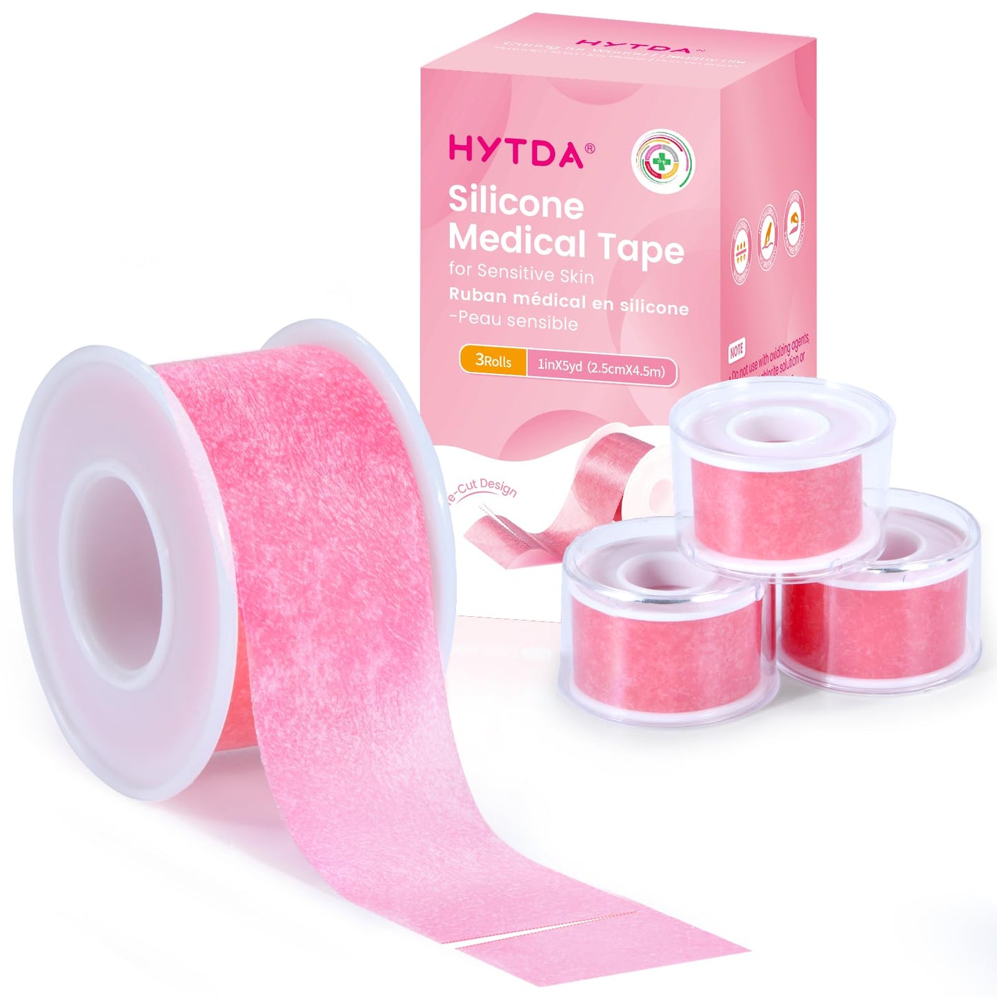 Silicone Medical Tape -1 in × 5 yds (3 Roll) Waterproof Tape for Sensitive Skin Wound Care, Latex-Free, Painless Removal, Reusable for Gauze Pads and First Aid