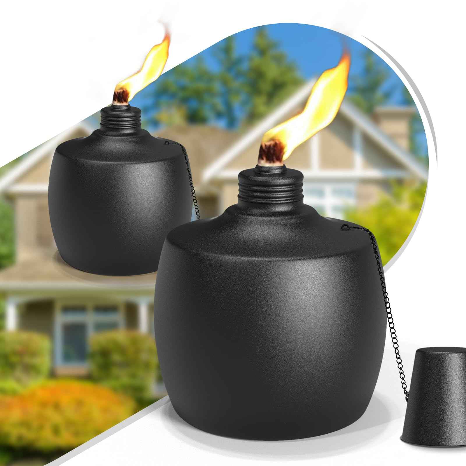 FALBAWR 2-Pack Citronella Tabletop Torches, 21.5 oz Table Top Torches for Outdoor, Metal Oil Burner Candles, Garden Torches with Fiberglass Wick for Yard, Patio, Deck, Garden, Party, Landscape