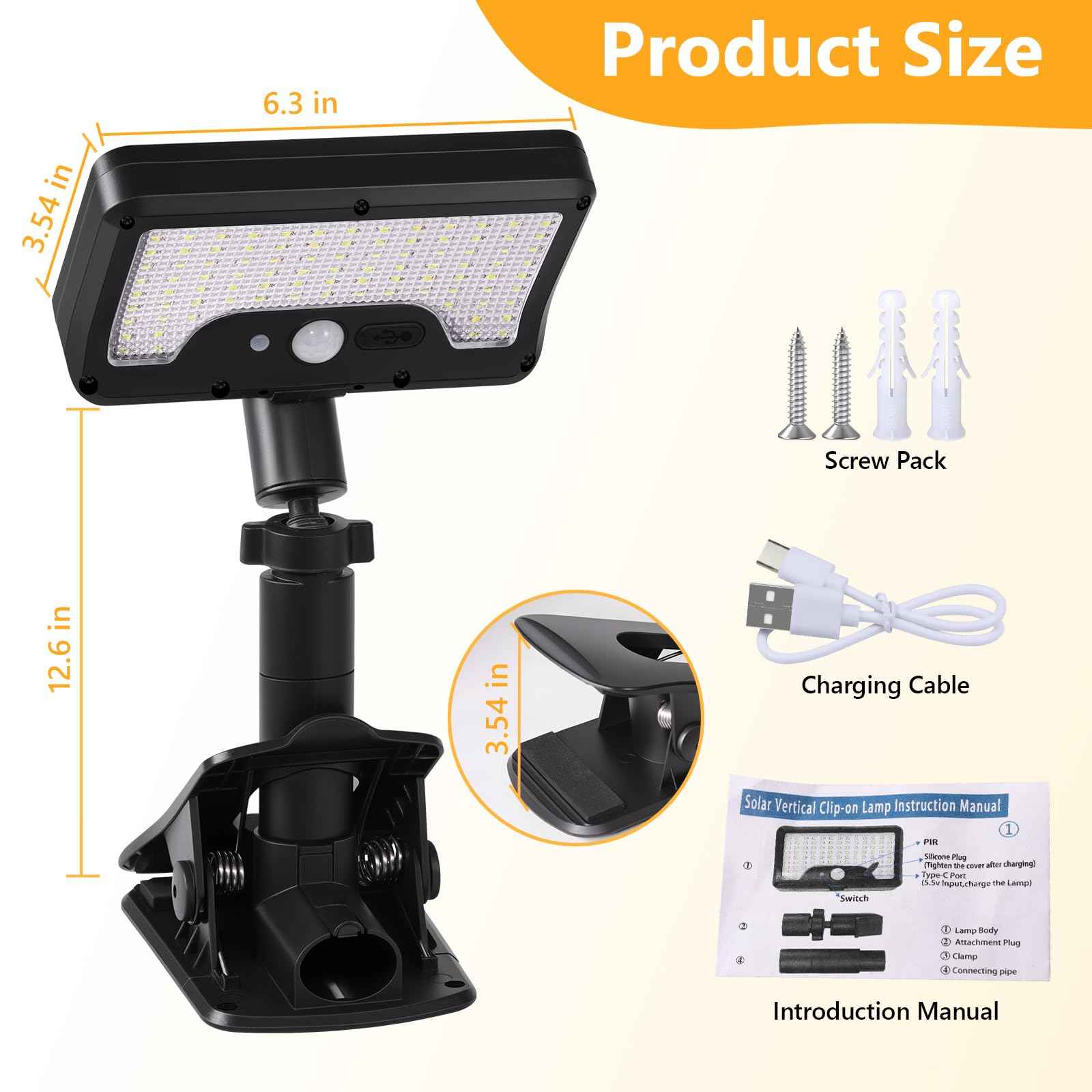 Clip on Solar Lights Outdoor with Motion Sensor, 360°Rotatable & Vertically Adjustable Solar Fence Lights with 92 LEDs (600 LM, 6000 K), IP65 Waterproof Security Light for Chain Link, Gutter, Camping