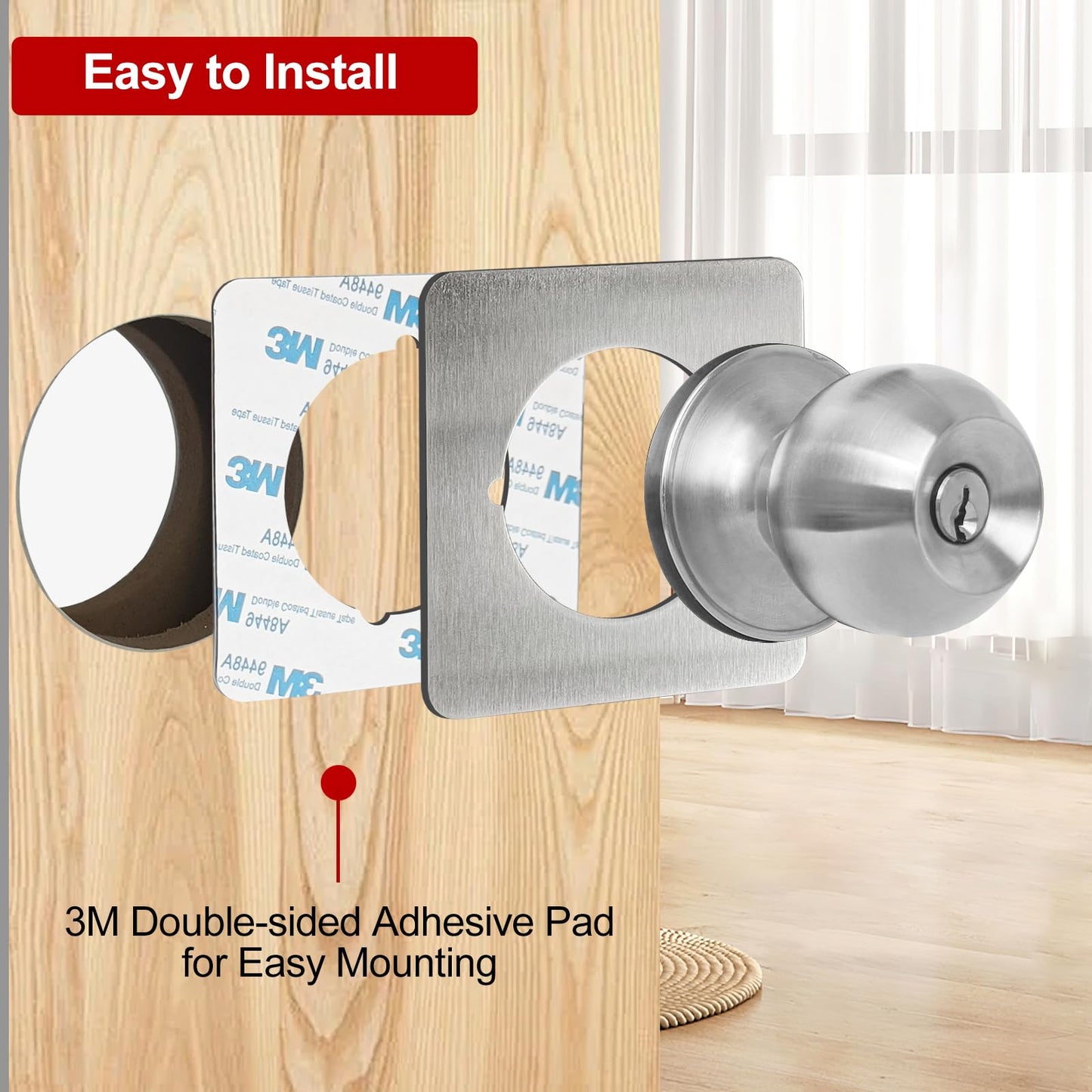 MOSECYOU Door Knob Backing Plates Square, Satin Nickel, Door Reinforcement Plate, Scar Plates for Door Knob/Deadbolt, Door Handle Cover Filler Fixing Repair Backplate