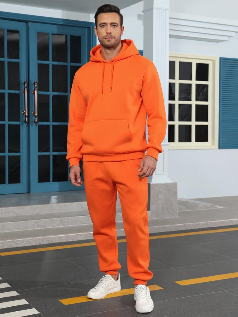 TUVEKE Orange Sweat Suits For Men Set 2 Piece Tracksuit Long Sleeve Running Jogging Track Suit Sports Sweatsuits Hoodie and Sweatpants Set For Men L