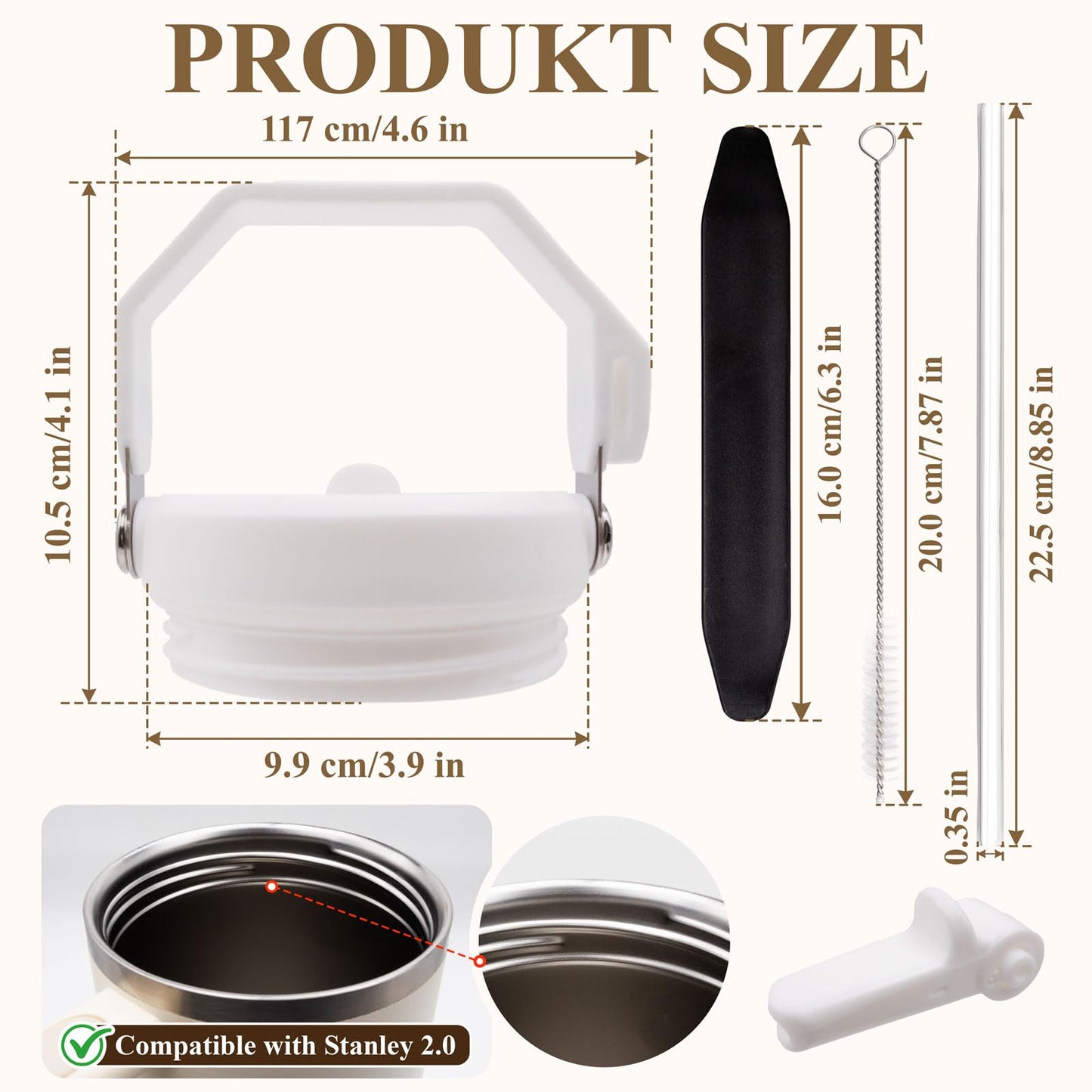 Flip Straw Lid with Handle for 40oz Stanley Cup Premium Leakproof Detachable Replacement Lid Accessories, Perfect Fit for Stanley Quencher, ProTour Tumbler, No-Spill Design