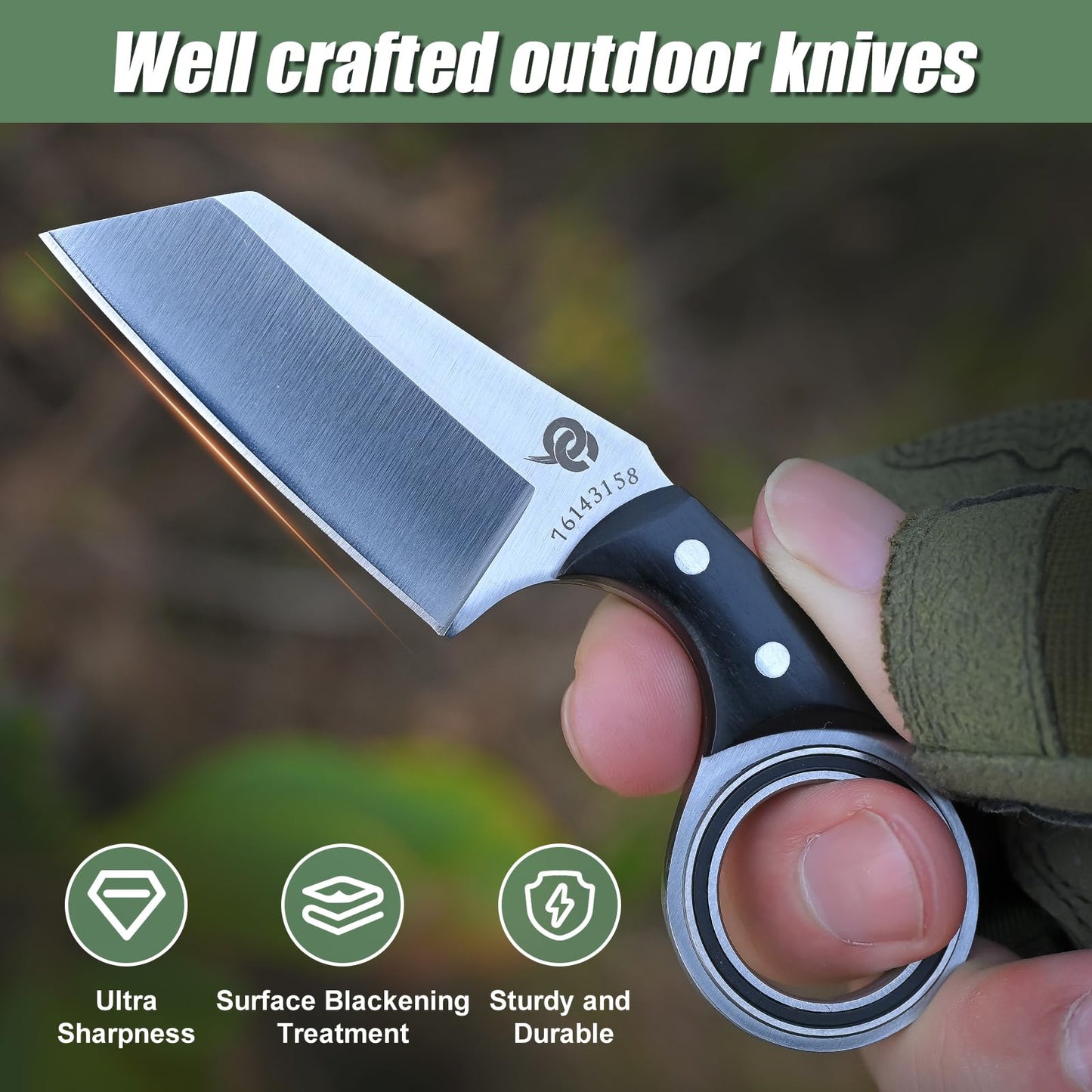 LEASUR Small Pocket Knife with Mechanical Arm and Wooden Sheath, Fixed Blade Knife For Keychain, Box Cutter, Fishing, Camping Tactical Knives, Cool Gadgets for Men (Green)