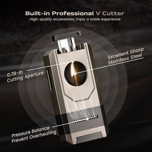 All-in-one Torch Lighter with Built-in Cutter, Holder, Draw Enhancer Tool, Dual Jet Flames Adjustable, Gifts for Men, Multifunctional Accessories, Refillable Butane Lighters for Travel, Outdoors
