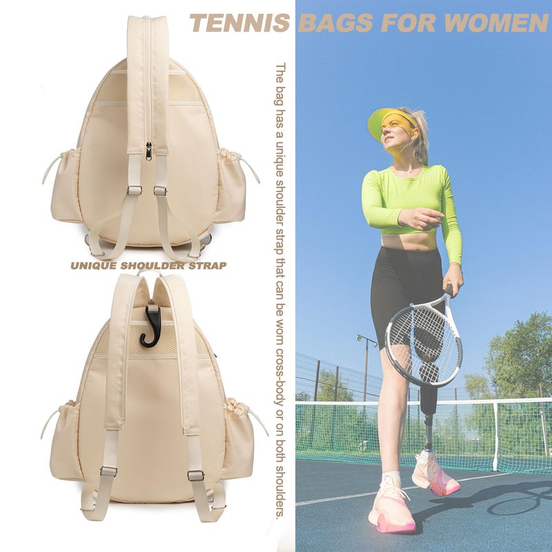 Fullishment Tennis Bag for Women Men,Quilted Tennis Sling Crossbody Backpack,Water Resistant 27'' Tennis Racket Bag with Wet Compartment,Pickleball Badminton Gear (Black)