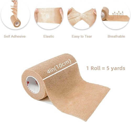Beige Cohesive Bandage Wrap by [Brand Name] - Self-Adhesive Non-Woven Athletic Tape | 4" x 5 Yards, Premium Medical Stretch Wrap