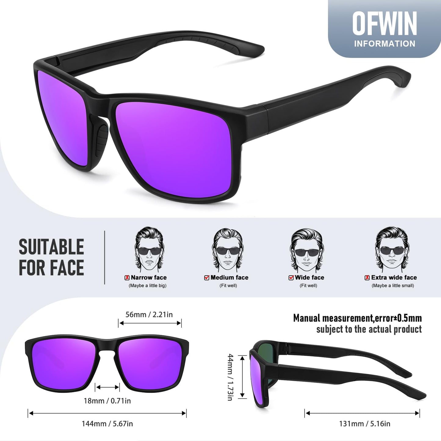 Ofwin Sports Polarized Sunglasses for Men Women UV Protection Unbreakable Driving Running Fishing Hiking Sun Glasses
