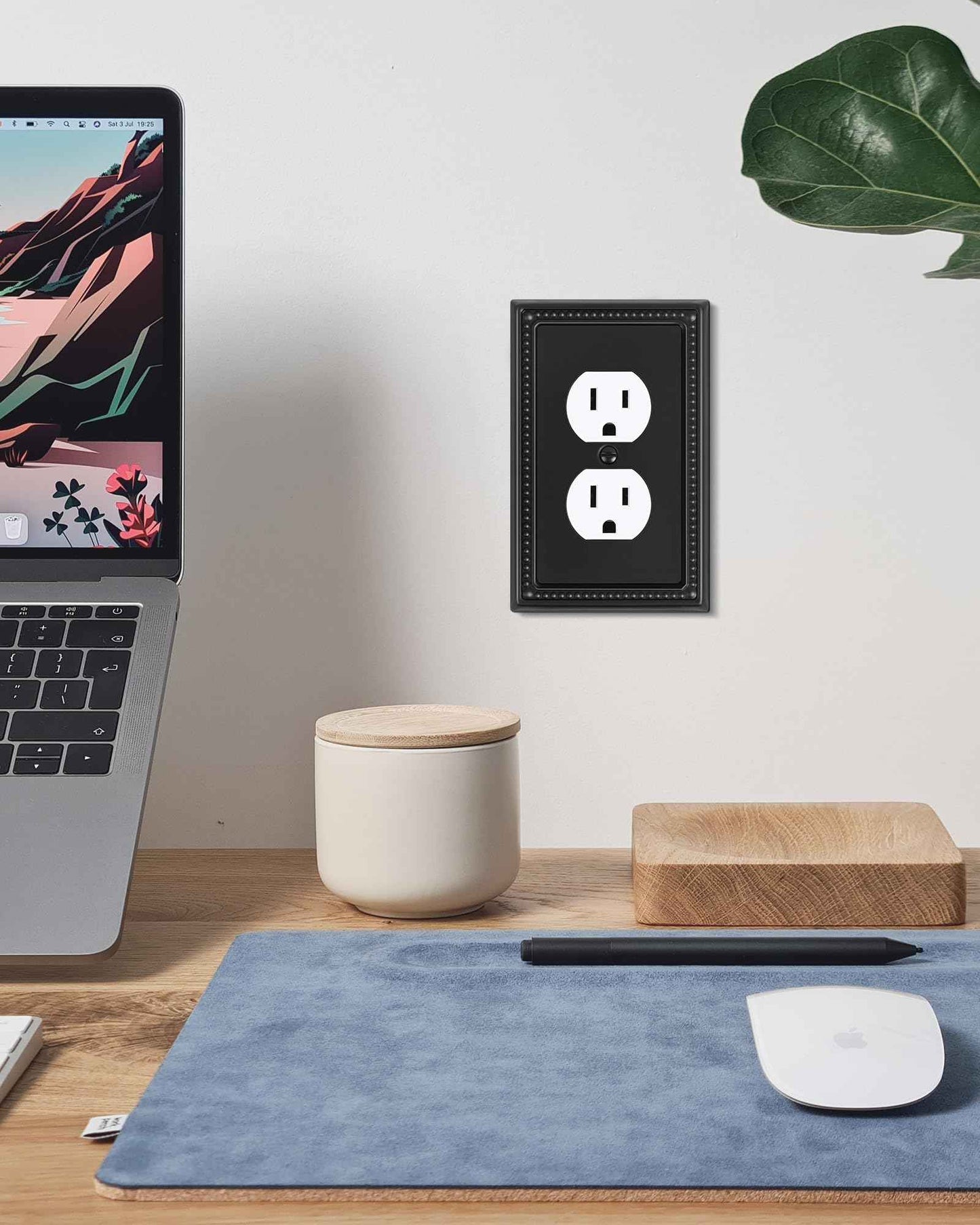 TREEWELL 6-Pack Duplex Outlet Cover, Black Metal Wall Plates for Electrical Outlets, 1 Gang Receptacle Light Switch Cover, Pearls Beaded Decorative Switch Plates and Outlet Covers