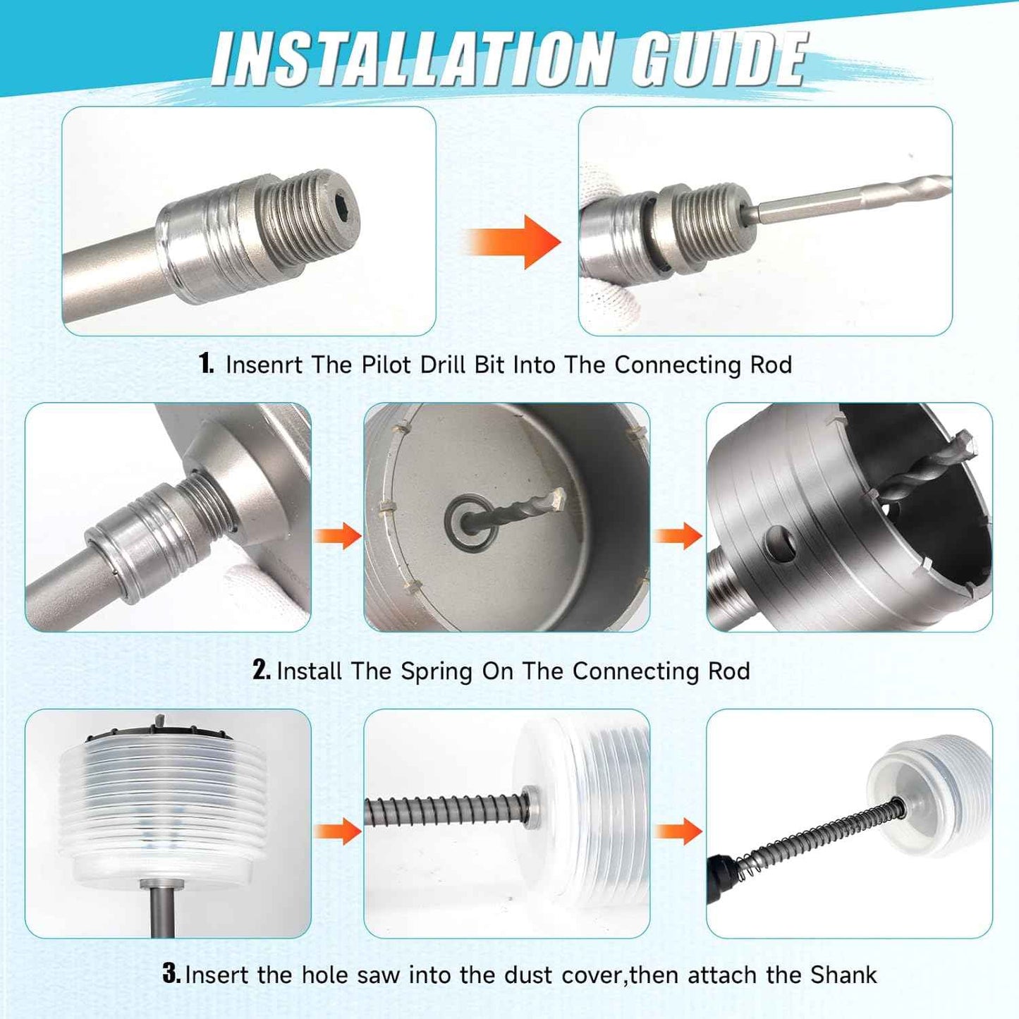 Concrete Hole Saw Kit with Dust Bowl - 30-115mm SDS Plus Set for Brick, Stone & Cement