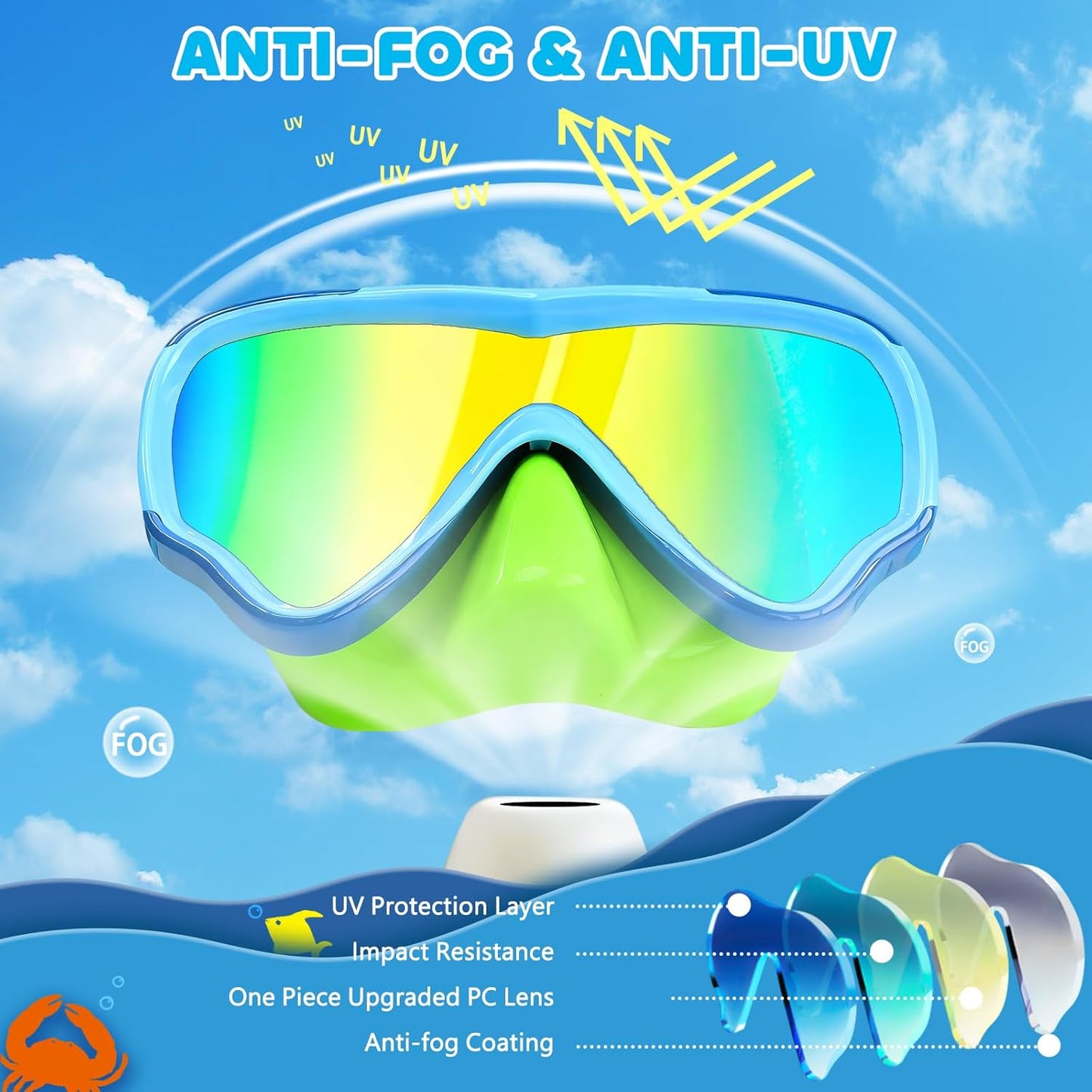 MOMUSE Kids Swim Goggles - Soft Fabric Strap, 3D No-Leak Design & UV Protection for Ages 3-14