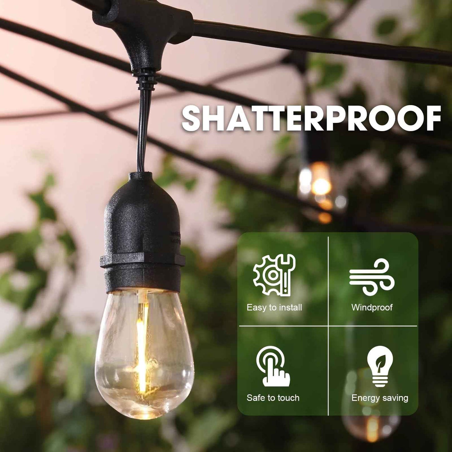 GvvooHome LED S14 Replacement Light Bulbs for Patio String Light, Shatterproof & Waterproof Hanging Light Bulbs for Outdoor String Lights, Dimmable, E26 Base, 24 Pack