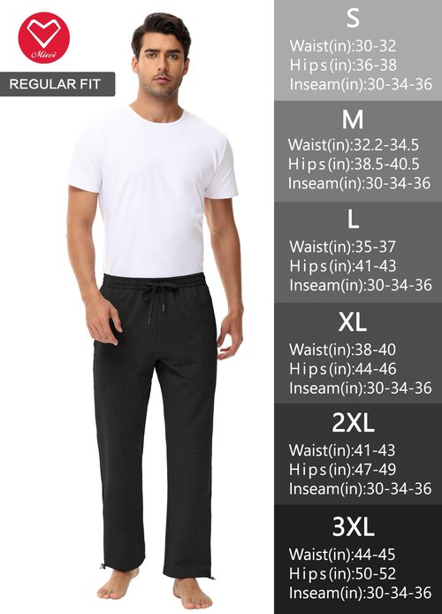 MIVEI Men's 34" Cotton Yoga Sweatpants - Athletic Casual Lounge Open Bottom Straight Leg Loose Sweat Pants with Zip Pockets Black
