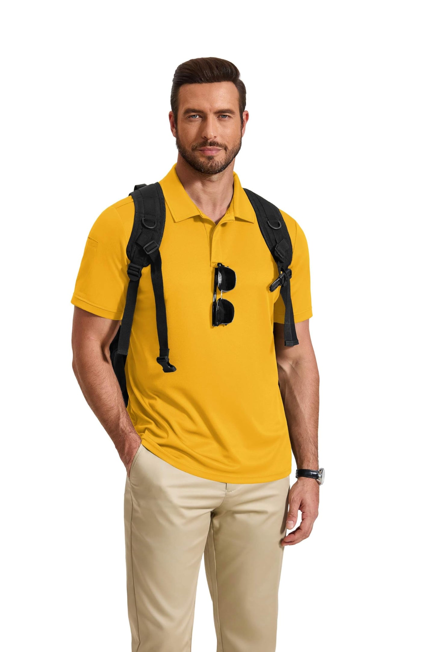COOFANDY Mens Polo Shirts Short Sleeve Athletic Golf Polos Moisture Wicking Collared Shirts for Men with Pocket Yellow