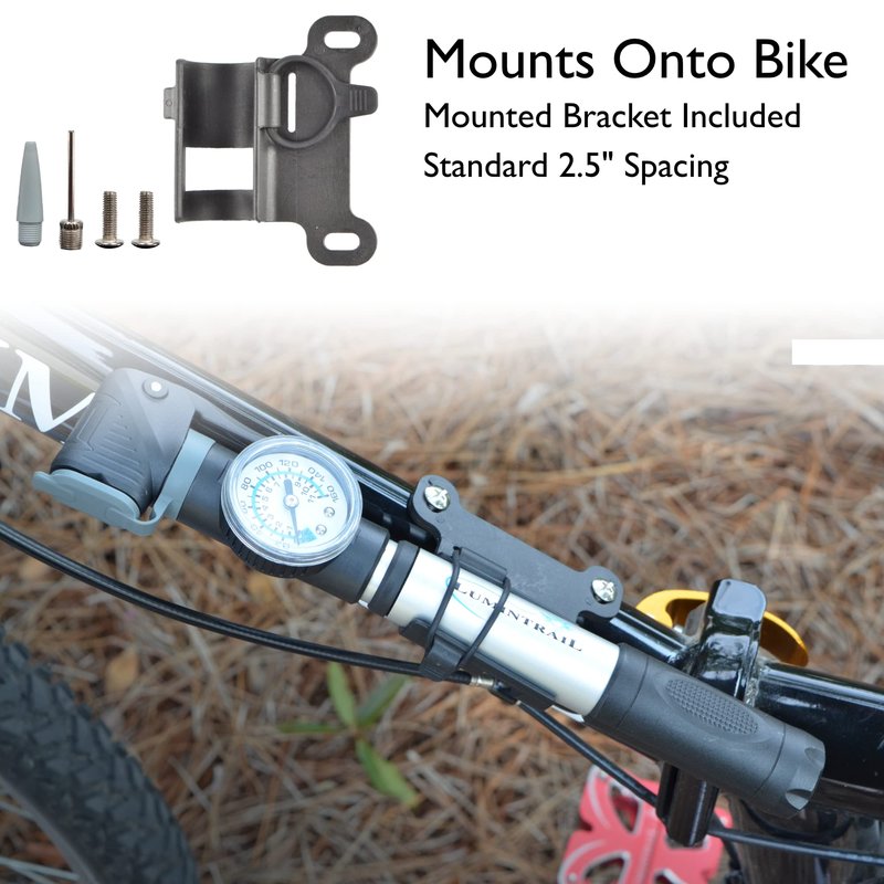 Lumintrail Portable Presta Valve Bike Hand Pump with PSI Pressure Gauge - Frame Mount Bicycle Tire Air Pump Fits Presta Valve & Schrader Valves - Portable Bike Pumps