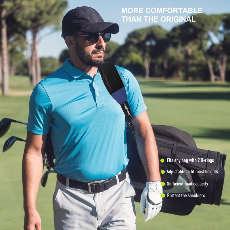 DONZWIYES Golf Bag Shoulder Strap Upgraded Single Padded Adjustable Straps Universal Replacement(Black,1 Pack)