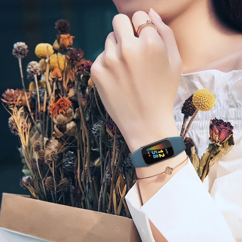 TopPerfekt Slim Bands Compatible with Fitbit Charge 6 Women Men, Adjustable Soft Silicone Sport Replacement Watch Band Straps Wristbands Bracelet for Charge 5 (3-Deep purple/Steel blue/Off-white)
