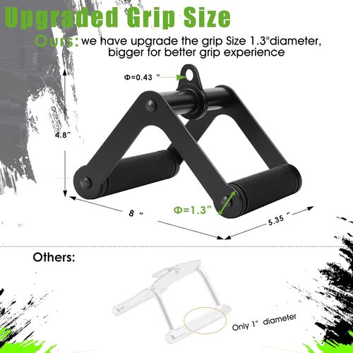 Double D Row Handle | LAT Pulldown Attachment with Comfort Rubber Grip - 1.3 Inch Diameter for Home Gym