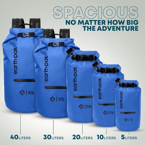 Earth Pak Waterproof Dry Bag - Durable Waterproof Backpack with Zippered Pocket | Keeps Gear Dry