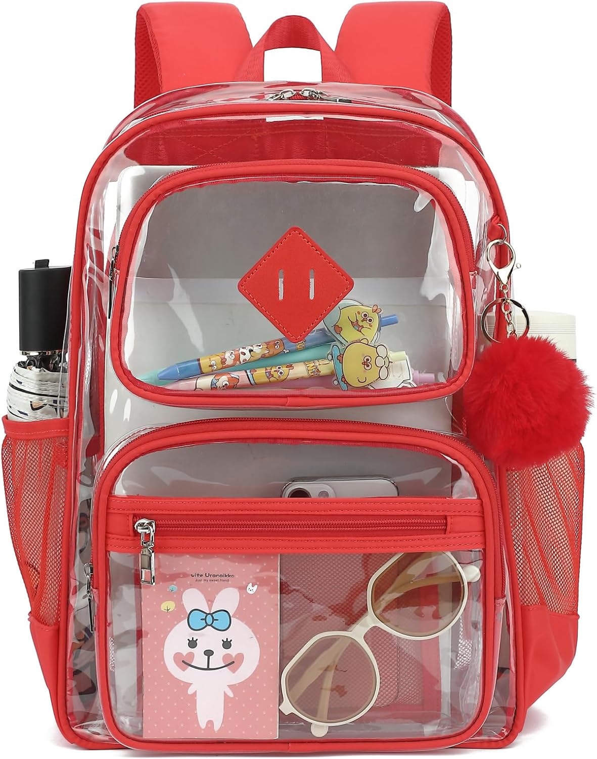 Skiennix Heavy Duty Clear Backpack - Durable Transparent School Bookbag for Kids | Red