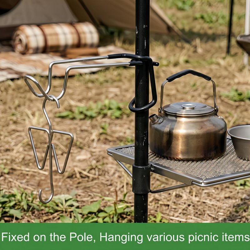 Tlence 4 Pack Camping Lantern Hook Hangers, 10" Outdoor Lamp Hanger Stand, Stainless Steel Non-Slip Tent Light Pole Hook, Portable Water Bottle Holder Bracket for Camping Hunting Fishing Hiking