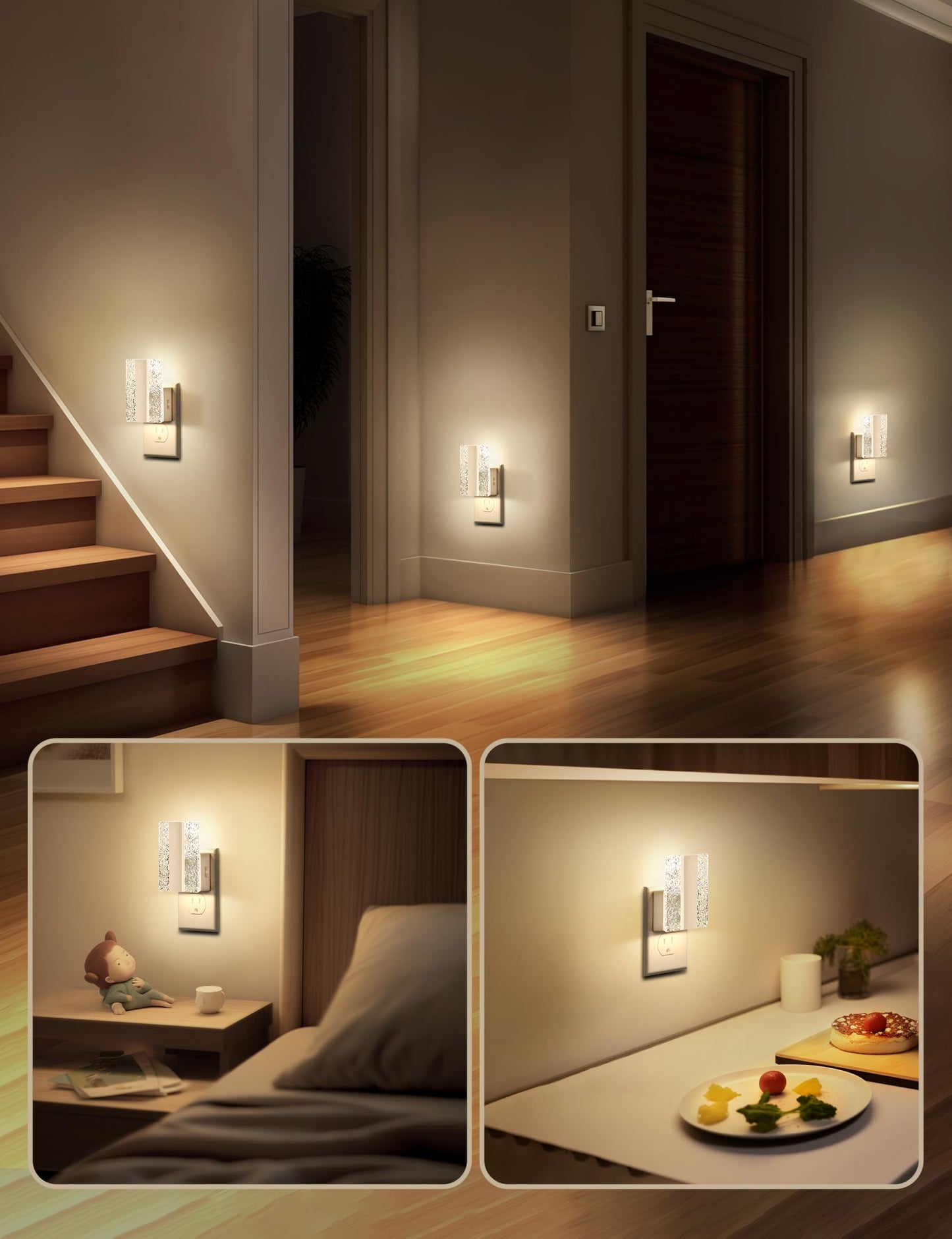 DORESshop LED Night Lights Plug Into Wall, [2 pack] Mordern Night Light with Dusk-to-Dawn Sensor, Dimmable Nightlights, Adjustable Brightness Night-Lights for Bathroom, Hallway, Bedroom,Stairway