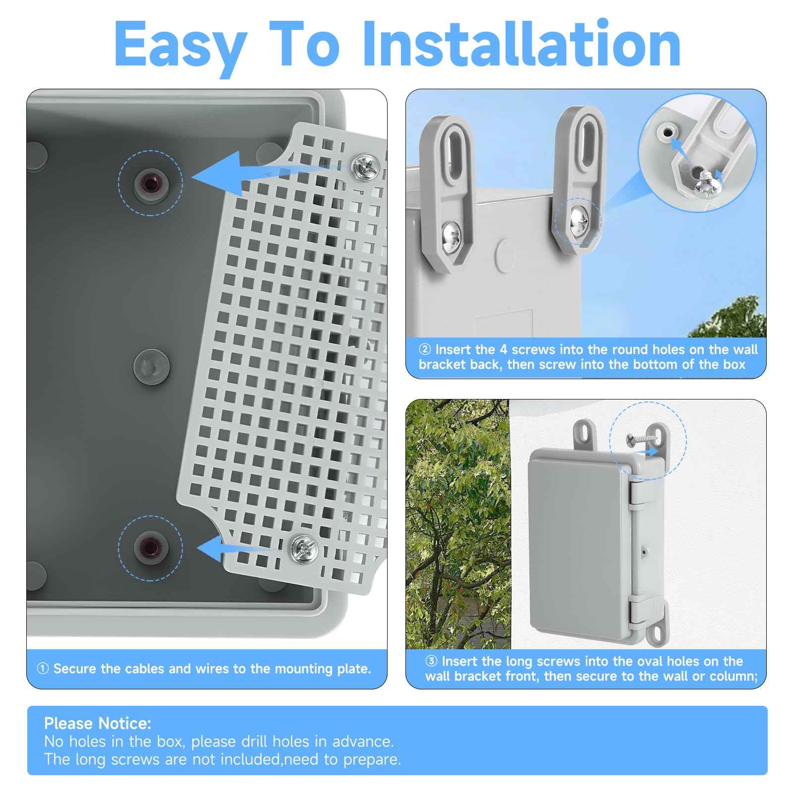 Outdoor Electrical Junction Box Waterproof IP65, Thicken ABS Plastic Project Enclosure Weatherproof with 1 Grid Mounting Plate, 2 Cable Glands, 4 Wall Brackets and 8 Screws (Small: 5.9"x3.9"x2.8")