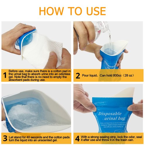 Moodooy Disposable Emergency Urinal, Portable Camping Urinre Bag, Travel Pee Bags, Traffic Jam Emergency Portable Urine Bag, Vomit Bags, for Men Women Kids Children Patient （12 Pack Blue